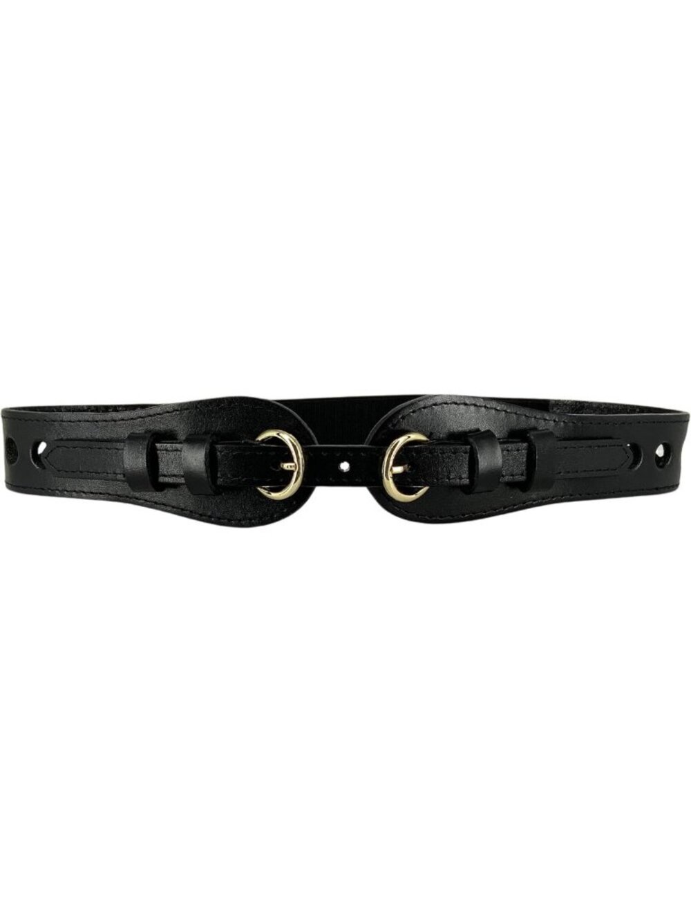 Vintage High Waist Skinny Belt for Women - Stretchy Elastic Leather with Gold